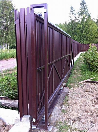 Забор из профнастиал, Откатные ворота