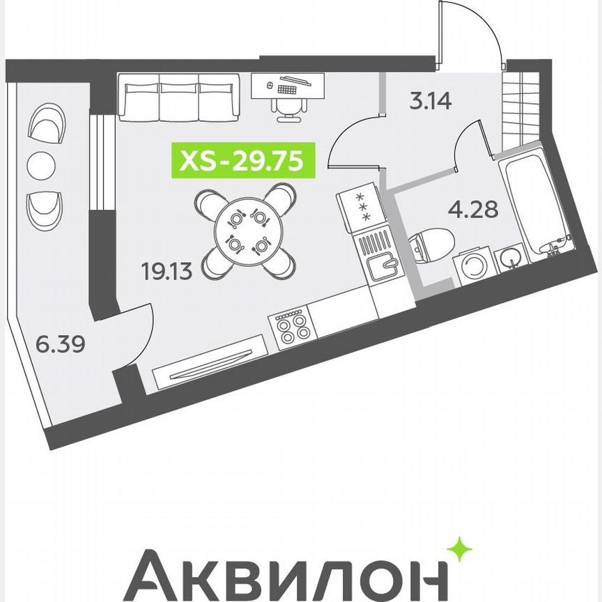 Квартира-студия, 29,8 м², 2/12 эт.