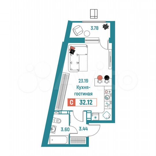 Квартира-студия, 32,1 м², 13/18 эт.