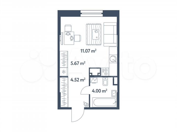 Квартира-студия, 25,3 м², 2/25 эт.