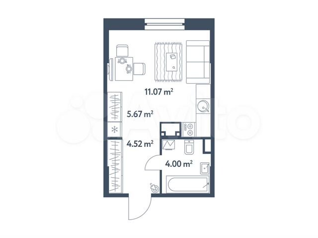 Квартира-студия, 25,3 м², 2/25 эт.