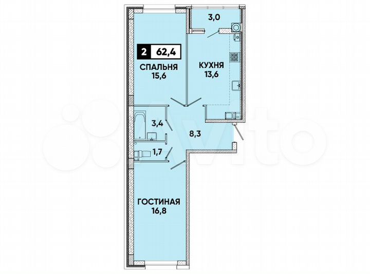 2-к. квартира, 62 м², 9/12 эт.