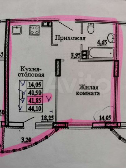 1-к. квартира, 44,1 м², 6/6 эт.