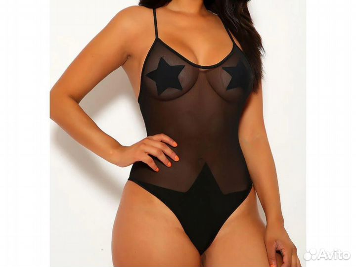 Боди купальник прозрачный со звездами M-L/46