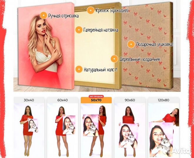 Портрет на холсте по фото (разные размеры)