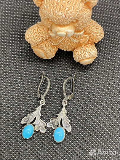 Серьги СССР мельхиор, синие вставки