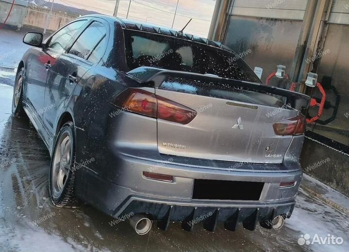 Губа задняя Mitsubishi Lancer X 10 Shark 2 трубы