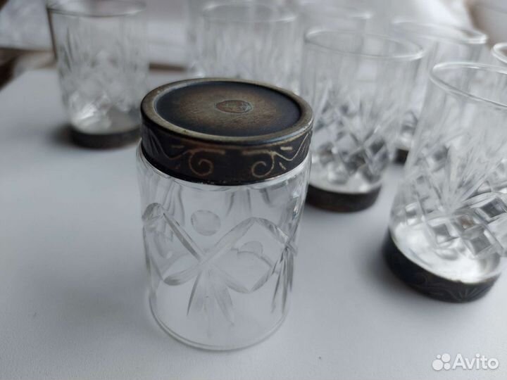 Стопки хрустальные с мельхиоровым дном