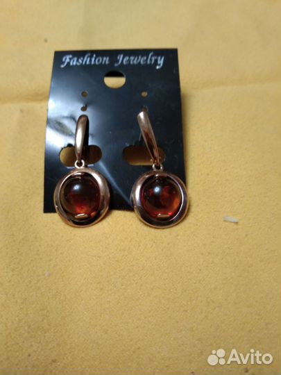 Серьги серебро 925 янтарь