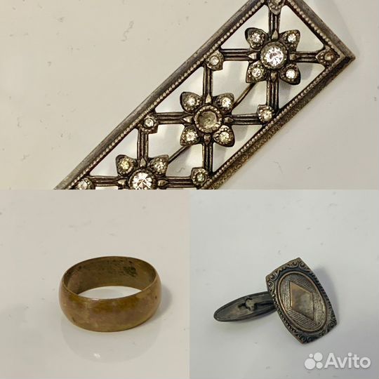 Брошь,запонки, медное кольцо старинные