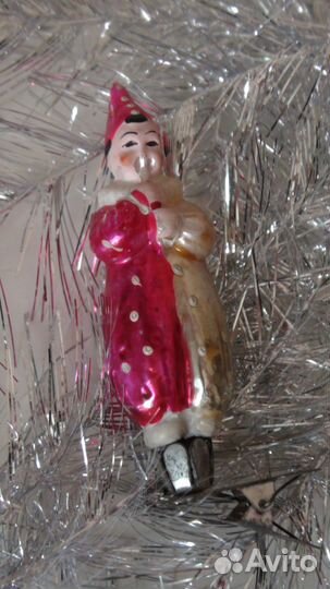 Стеклянная ёлочная игрушка на прищепке, старинная