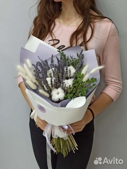 Букет хлопок лаванда эвкалипт