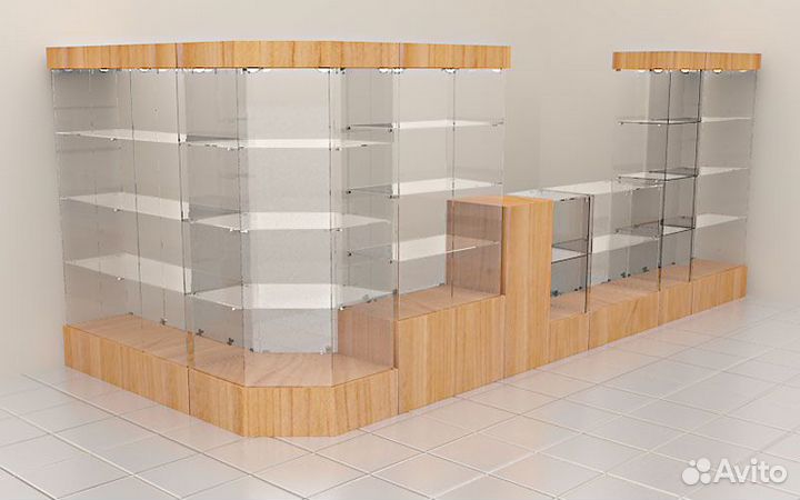 Изготовление стеклянных витрин на скобах