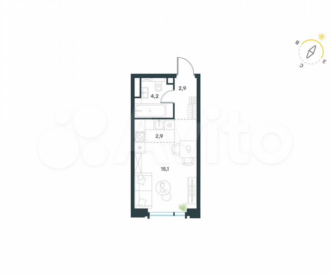 Квартира-студия, 25,1 м², 14/19 эт.