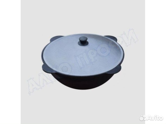 Казан чугунный с крышкой 6л плоское дно