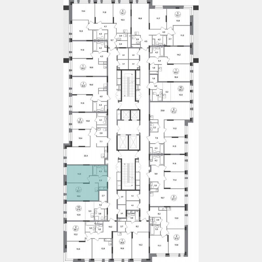 1-к. квартира, 42,7 м², 2/19 эт.
