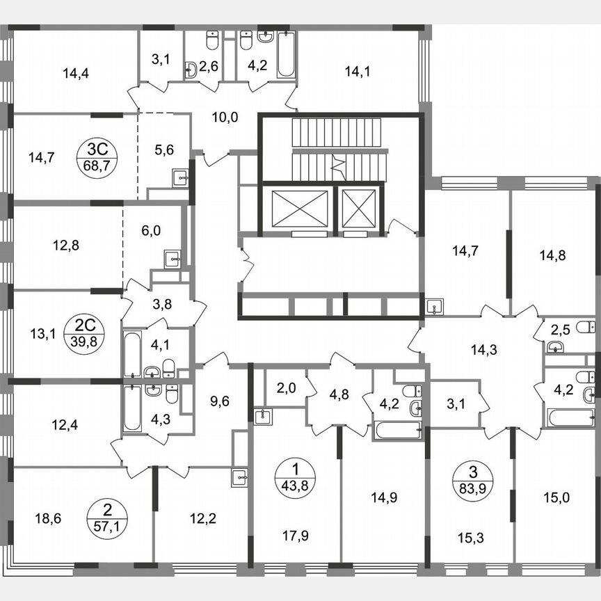 3-к. квартира, 83,9 м², 8/17 эт.