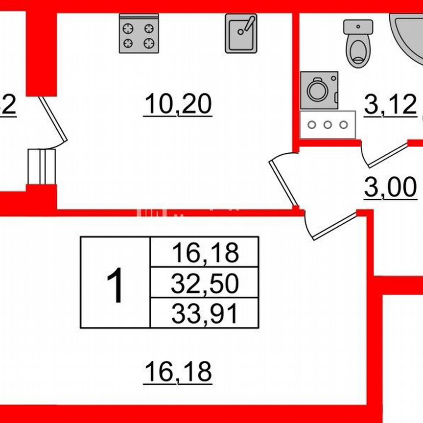 1-к. квартира, 32,5 м², 9/12 эт.