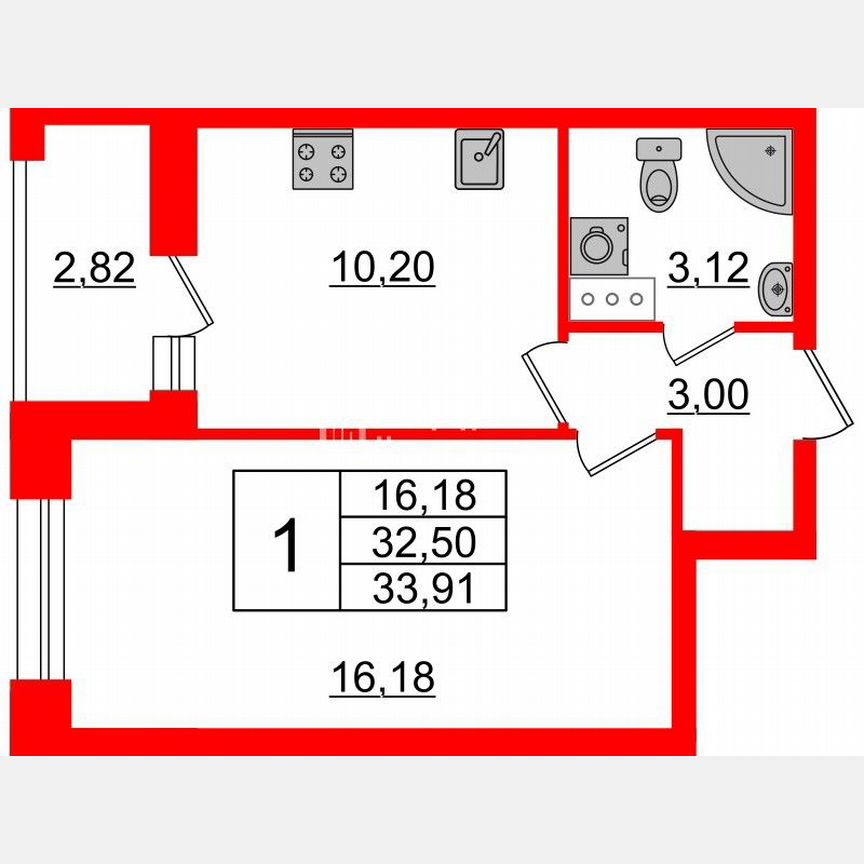 1-к. квартира, 33,9 м², 9/12 эт.
