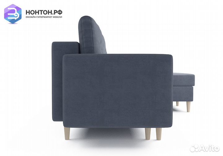 Угловой диван тик-так Белфаст велюр серо-синий