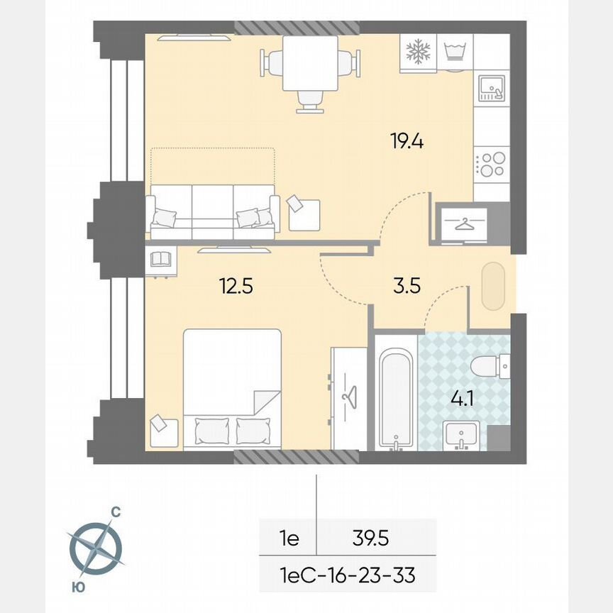 1-к. квартира, 39,5 м², 31/43 эт.