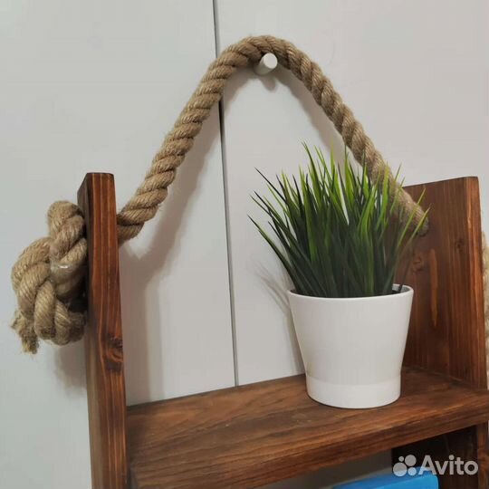 Полка настенная навесная, массив, 60*30*15, джут