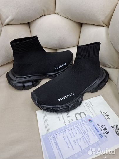 Кроссовки Balenciaga черные женские носок чулок