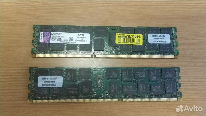 2шт Kingston 16Gb PC3-10600 ecc reg