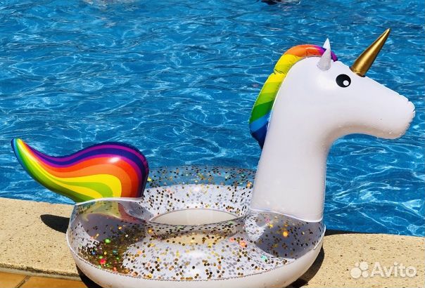 Надувной круг с блестками Единорог для плавания/кр