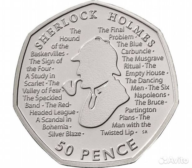 Монета Шерлок Холмс 50 пенсов