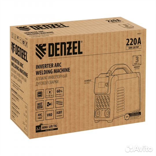 Аппарат инвертор. дуговой сварки denzel SDM-220 Top, 220 А, пв 60% 94357