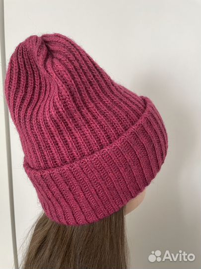 Шапка бини малиновый фуксия варежки платок