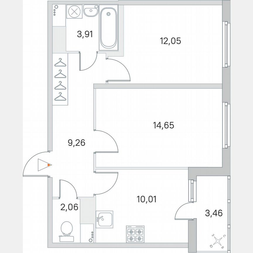 2-к. квартира, 53,7 м², 5/8 эт.