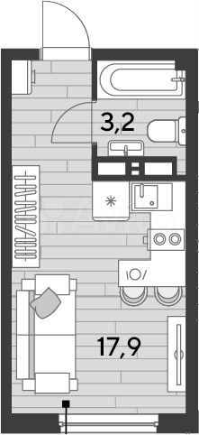 Квартира-студия, 21,1 м², 17/19 эт.