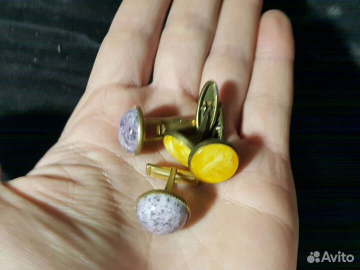 Запонки СССР тяжелые под янтарь