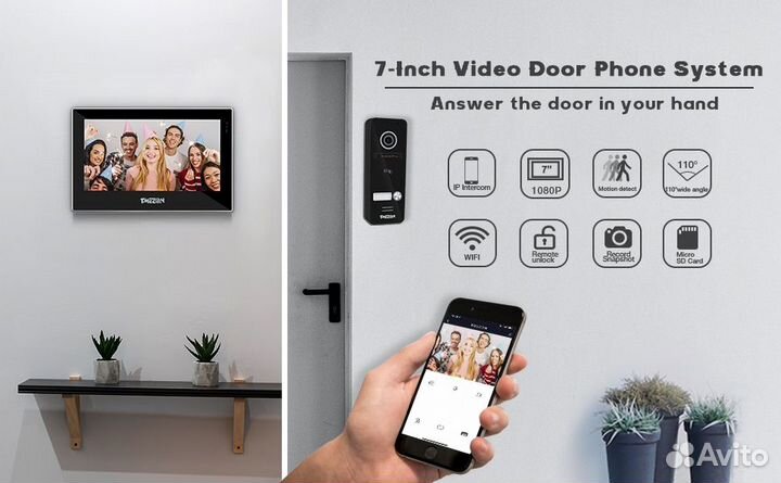 Видеодомофон tuya tmezon с Wi-Fi и сенсорным экран