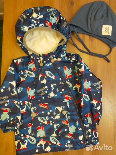 Куртка/ветровка на флисе размер 80 + шапка