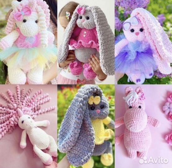 Вязаная игрушка плюшевая Зайка