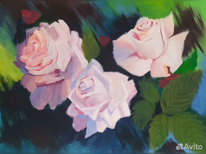 Картина акрилом с цветами Розы