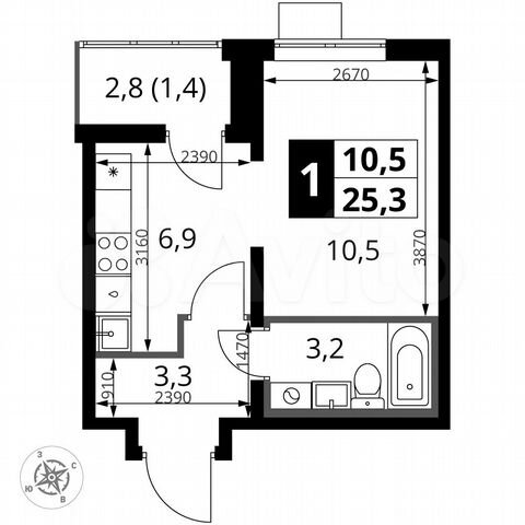 Квартира-студия, 25,3 м², 20/24 эт.