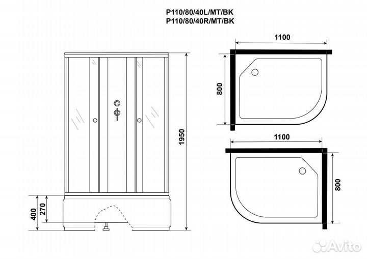 Душевая кабина Niagara p110/80/40l/mt/bk