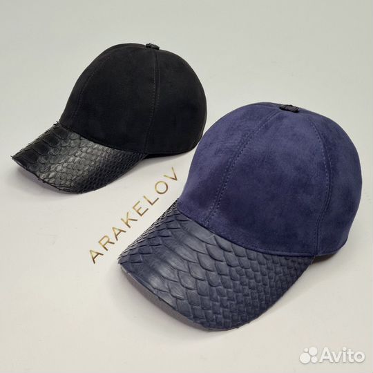 Мужская кепка из натуральной замши и кожи питона