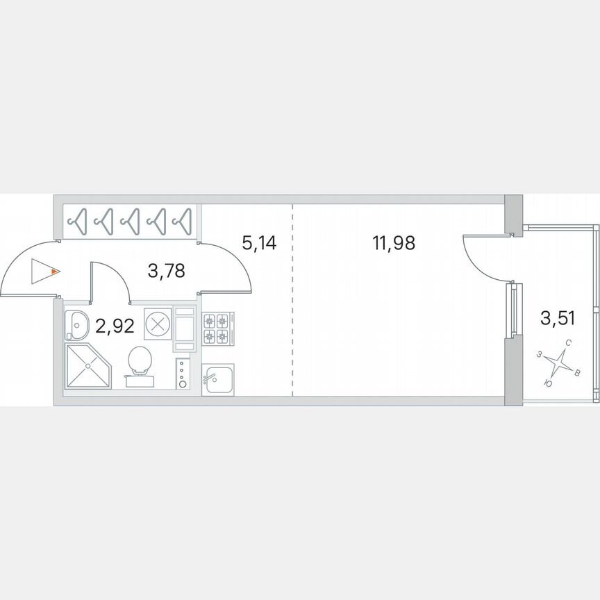 Квартира-студия, 24,9 м², 3/4 эт.