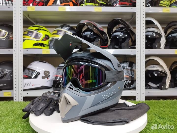Кроссовый мотошлем+очки, перчатки, маска в комплек