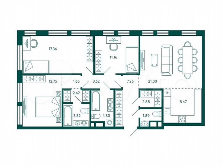 3-к. квартира, 99 м², 4/28 эт.