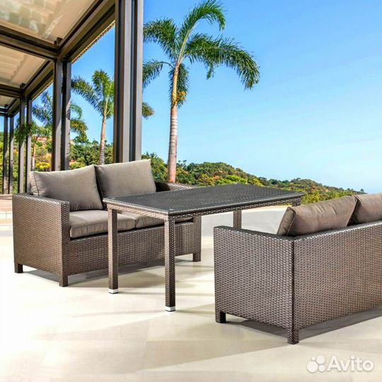 Обеденный комплект плетеной мебели с диванами T256A-S59A-W53 Brown. Ротанг