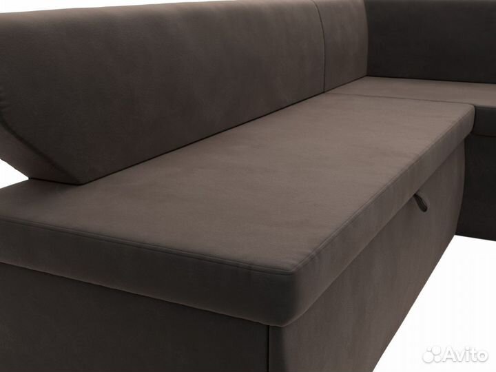 Диван кухонный угловой Омура правый угол, велюр, коричневый