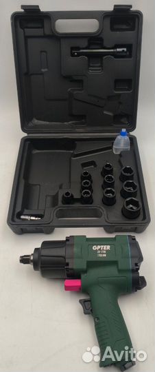 Пневмогайковёрт ударный с набором головок gpter