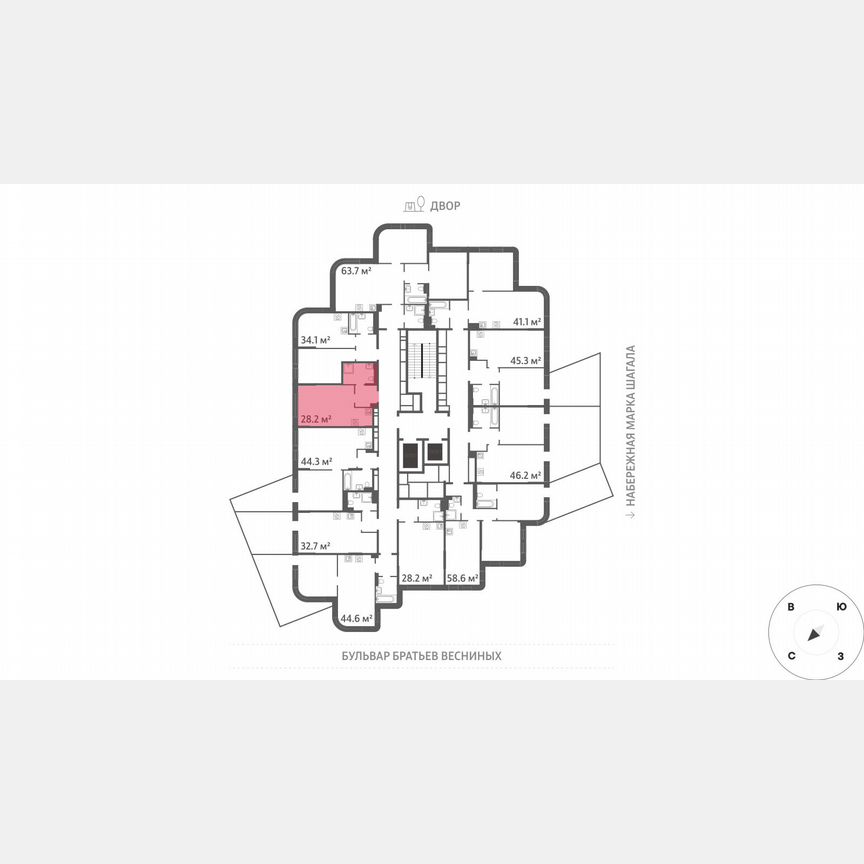 Квартира-студия, 28,2 м², 2/43 эт.