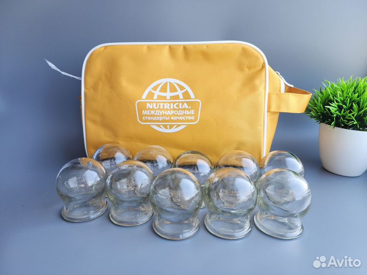 Банки вакуумные стеклянные для массажа+косметичка